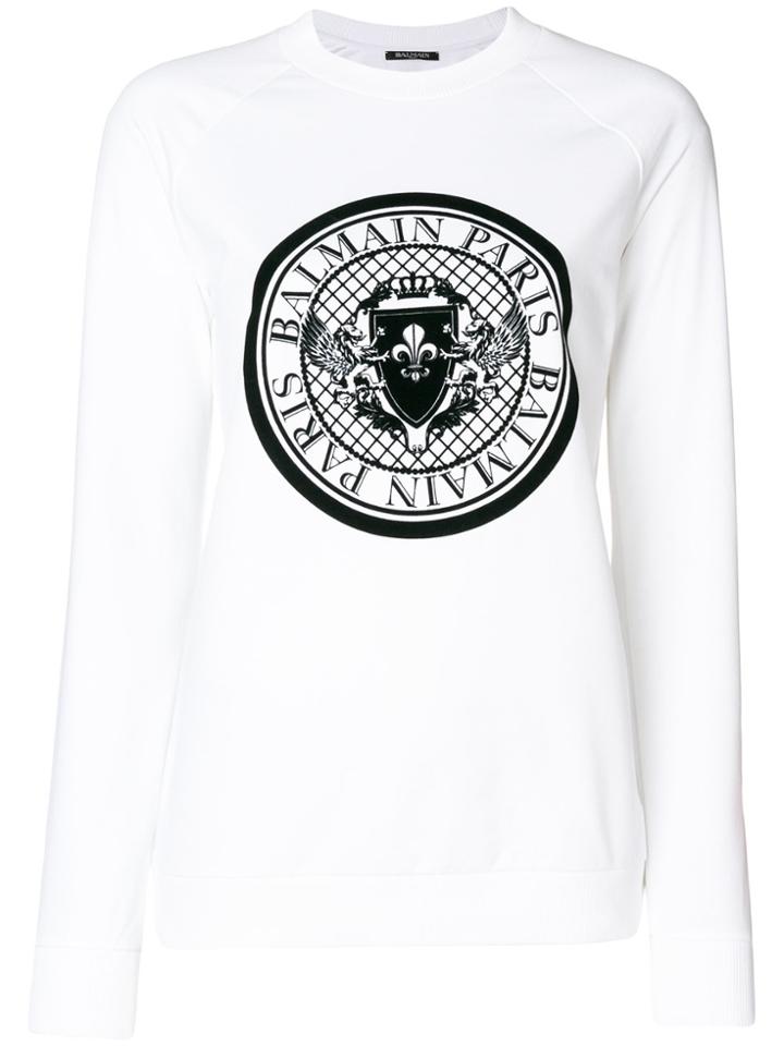Balmain Logo Crest Print Sweatshirt - White