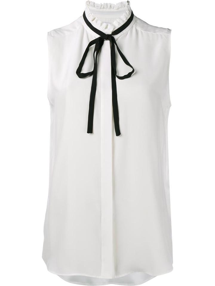 Frame Denim Sleeveless Ribbon Neckline Blouse, Women's, Size: Small, White, Silk