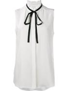 Frame Denim Sleeveless Ribbon Neckline Blouse, Women's, Size: Small, White, Silk