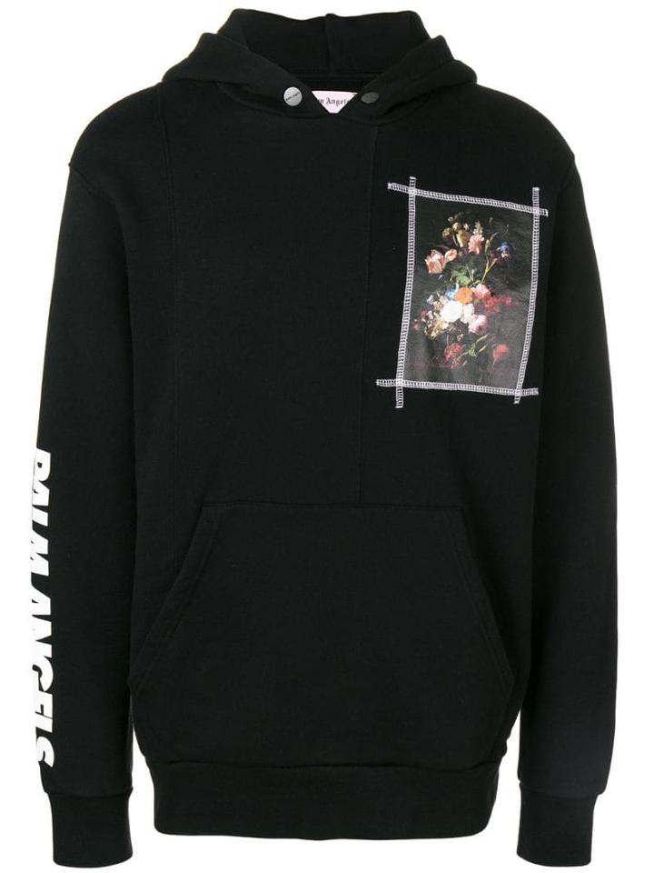 Palm Angels Floral Print Patch Hoodie - Black