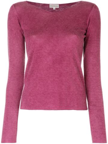 Emporio Armani Vintage Long Sleeve V-neck Knitted Top - Pink & Purple