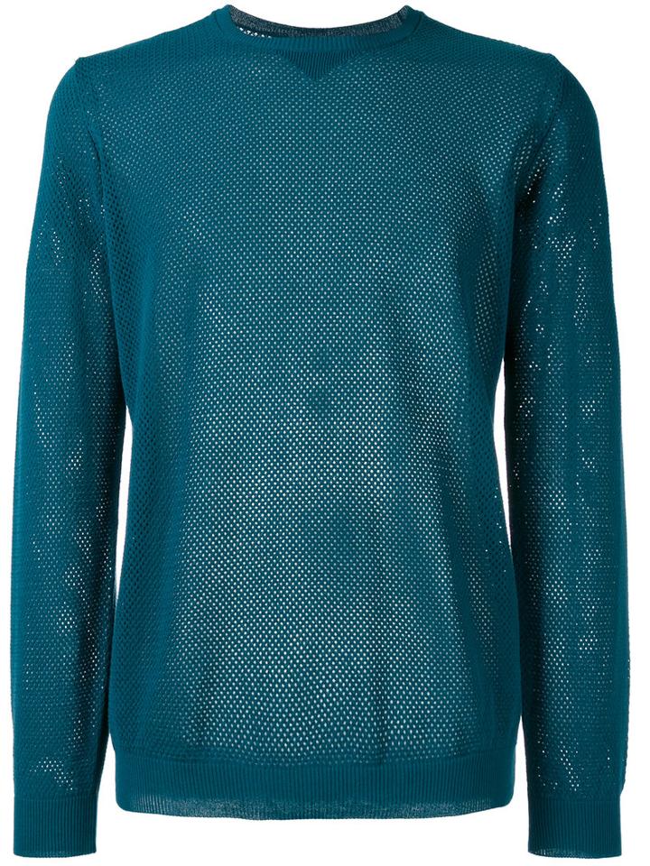 Roberto Collina Perforated Detail Jumper, Men's, Size: 50, Blue, Cotton