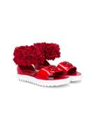 Roberto Cavalli Kids Ruffled Strap Sandals - Red