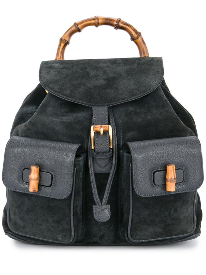 Gucci Vintage Bamboo Detailing Backpack - Blue