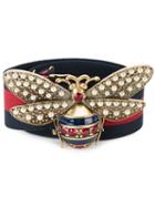 Gucci Bee Embellished Web Belt, Women's, Size: 80, Blue, Cotton/brass