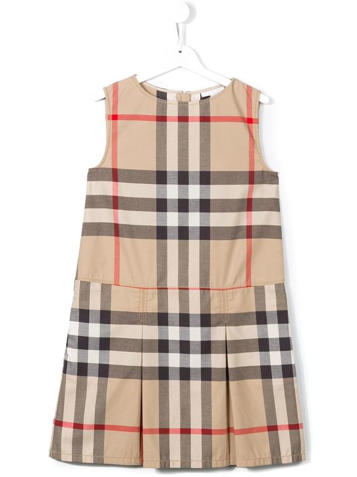 Burberry Kids Check Box Pleat Dress, Girl's, Size: 14 Yrs, Nude/neutrals