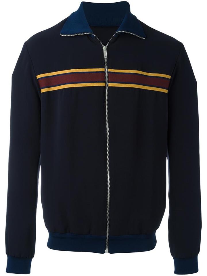 Alexander Mcqueen Striped Bomber Jacket, Men's, Size: 48, Blue, Viscose/polyester/polyamide