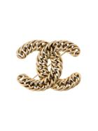 Chanel Pre-owned Chain Interlocking Cc Brooch - Gold