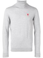 Ami Paris Turtleneck Sweater Ami De Coeur Patch - Grey