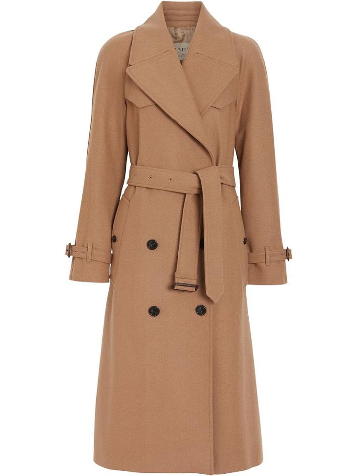 Burberry Herringbone Wool Cashmere Blend Trench Coat - Neutrals