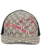 Gucci Snake Print Gg Supreme Baseball Cap, Men's, Size: Large, Brown, Polyurethane/polyamide/cotton