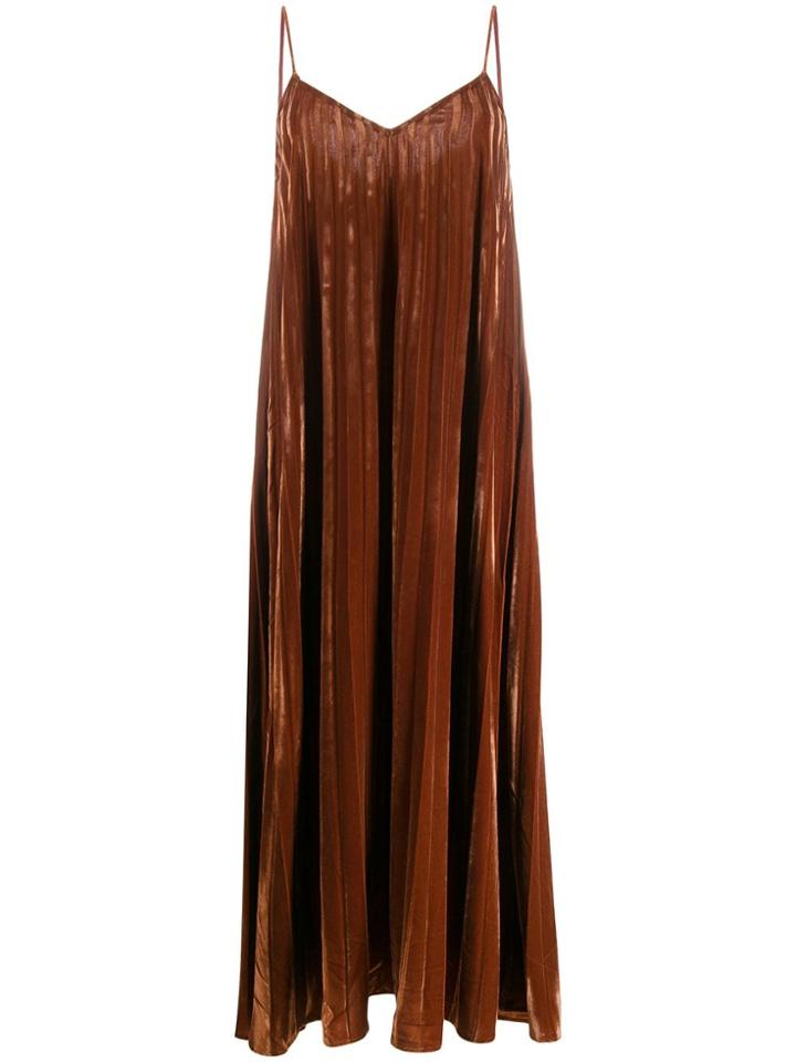 Mes Demoiselles Pleated Velvet Maxi Dress - Brown