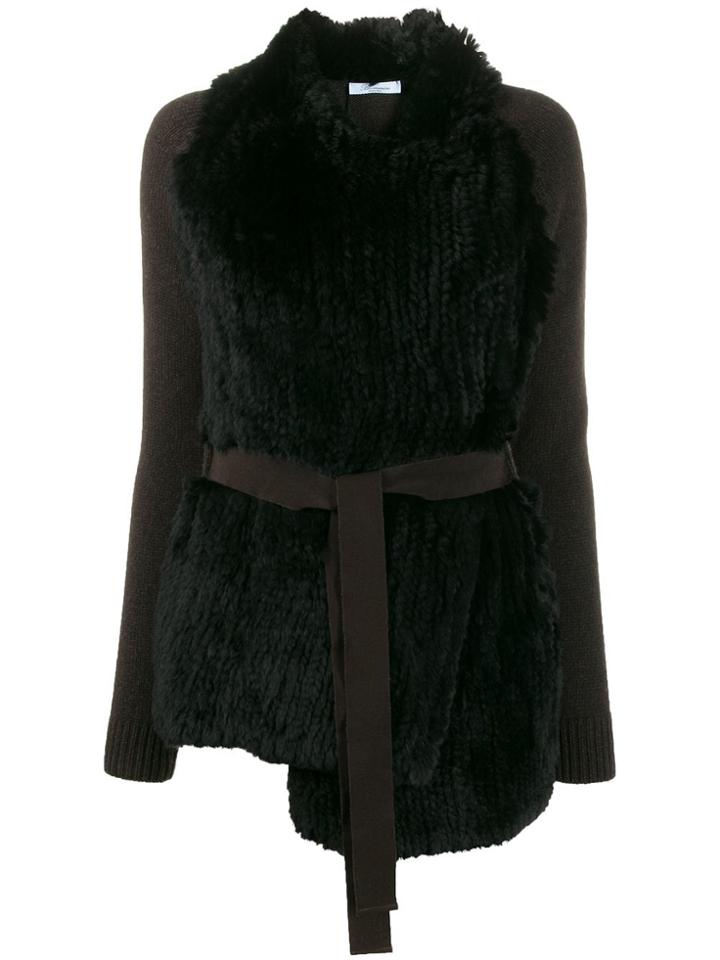 Blumarine Shearling Wrapped Cardi-coat - Black