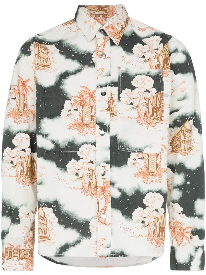Vyner Articles Cloud Print Cotton Shirt - Green