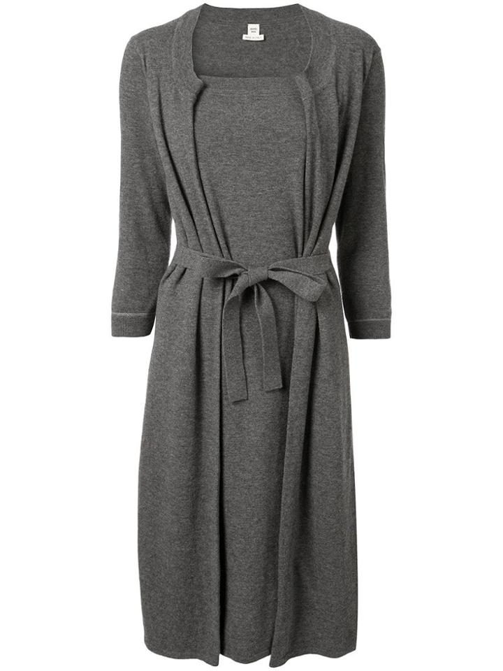 Hermès Vintage Gathered Belted Dress - Grey