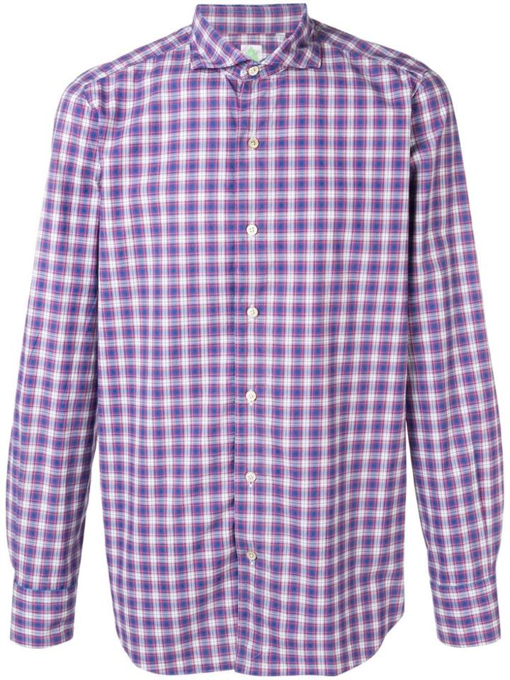 Finamore 1925 Napoli Spread Collar Plaid Shirt - Blue