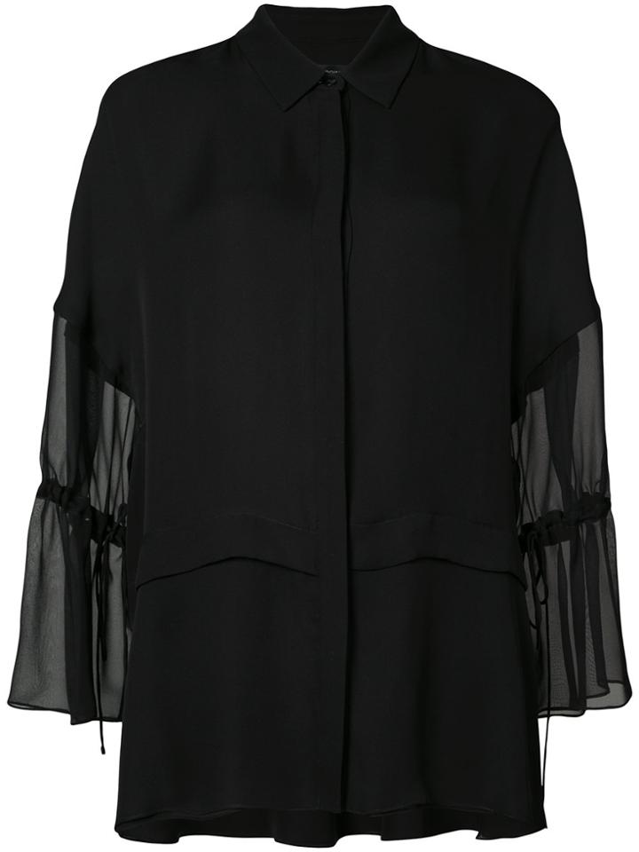 Sally Lapointe Gathered Sheer Sleeves Shirt - Black