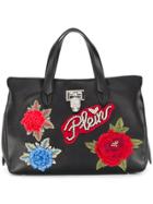Philipp Plein Floral Appliqué Tote Bag - Black