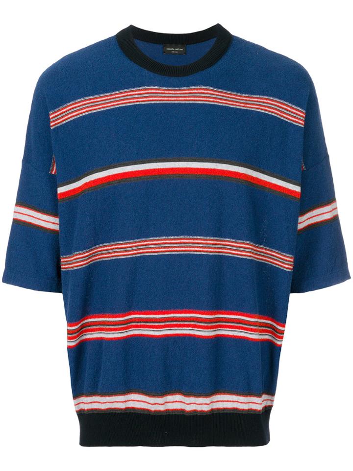 Roberto Collina Striped Short Sleeve Jumper - Blue