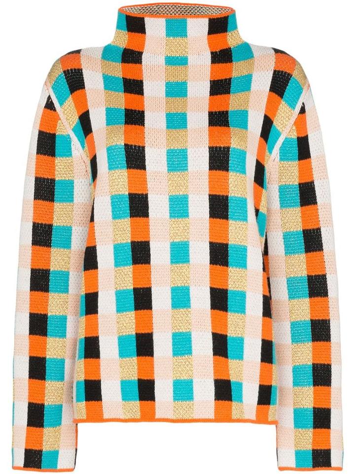 Shrimps Sebastian Knitted Check Sweater - Orange