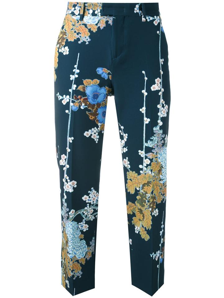 Pt01 - Floral-print Cropped Trousers - Women - Polyester/spandex/elastane - 38, Blue, Polyester/spandex/elastane