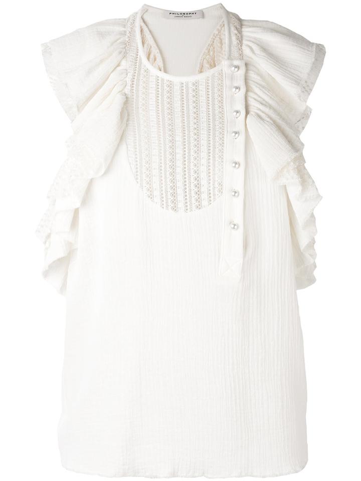 Philosophy Di Lorenzo Serafini - Ruffle-trimmed Top - Women - Cotton - 38, Nude/neutrals, Cotton