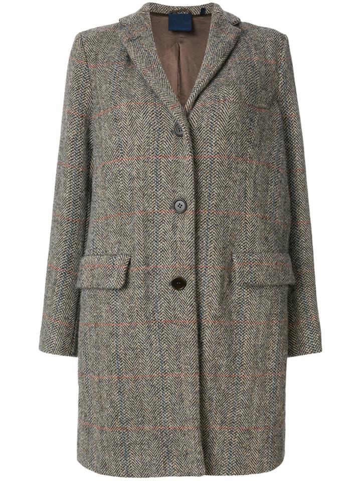 Aspesi Herringbone Single Breasted Coat - Brown