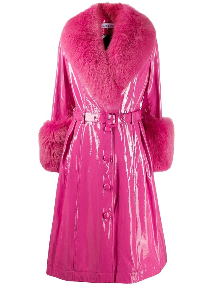 Saks Potts Belted Leather Midi Coat - Pink