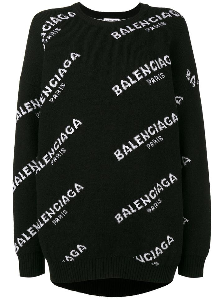 Balenciaga Logo Print Crew Neck Jumper - Black