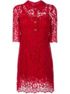 Dolce & Gabbana Lace Dress With Embellished Buttons, Women's, Size: 44, Red, Cotton/nylon/rayon
