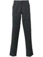 Emporio Armani Zigzag Print Trousers, Men's, Size: 46, Blue, Cotton