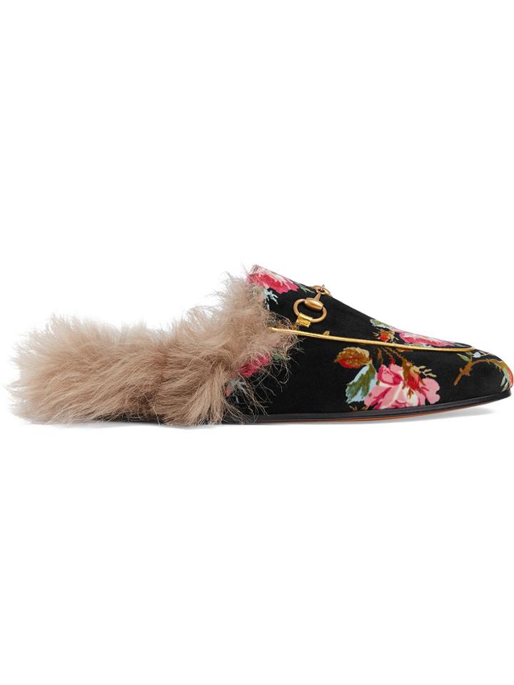 Gucci Princetown Rose Velvet Slipper - Black