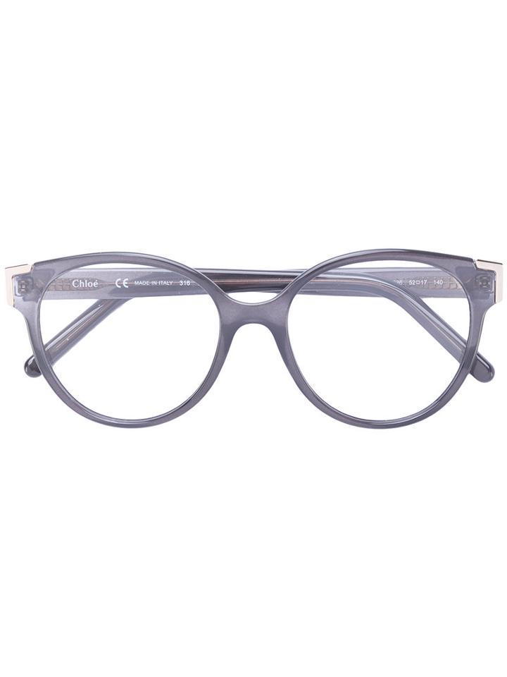 Chloe Eyewear - Round Frame Glasses - Women - Acetate/metal - 52, Grey, Acetate/metal