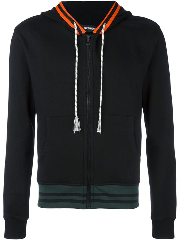 Raf Simons Stripe Detail Hoodie, Men's, Size: Medium, Black, Cotton/polyamide/polyester/spandex/elastane