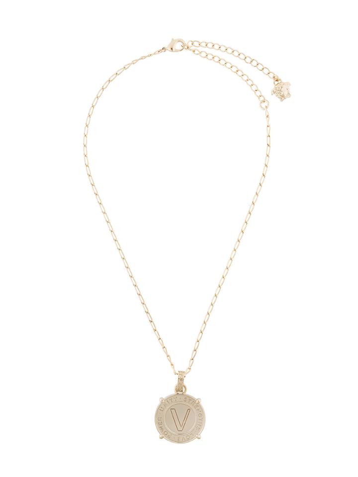 Versace V Coin Pendant Necklace - Metallic