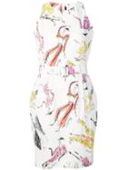 Moschino Hand-drawn Print Belted Dress - White