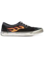 Palm Angels Distressed Flame Sneakers - Black