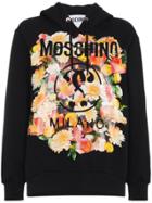 Moschino Cotton Hoodie With Floral Logo Motif - Black