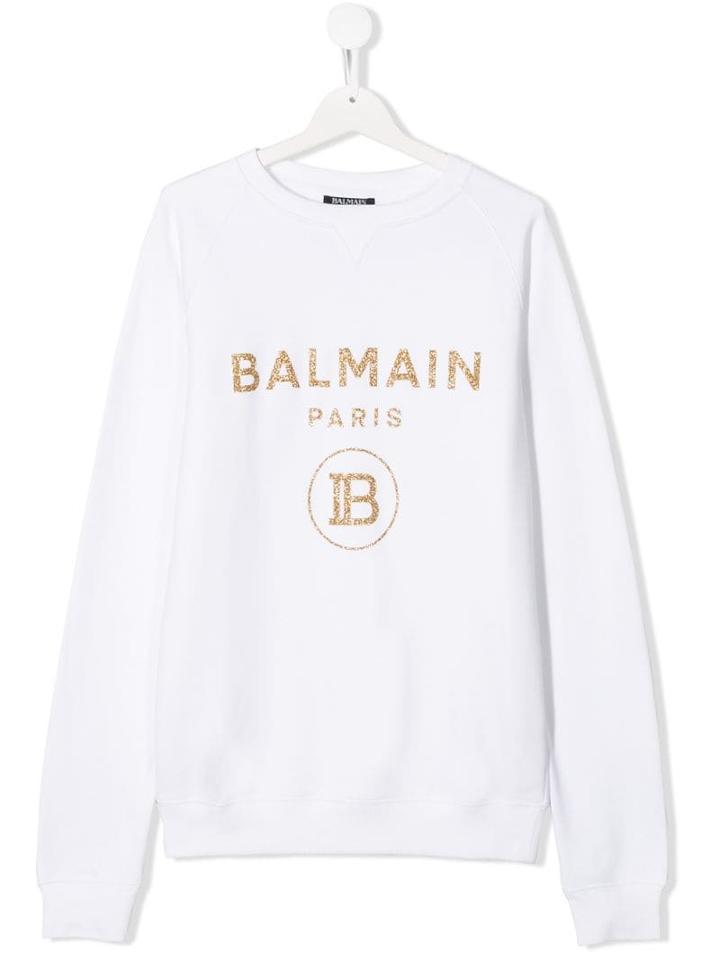 Balmain Kids Teen Contrast Glitter Logo Sweatshirt - White