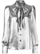Saint Laurent Metallic (grey) Pussybow Blouse, Women's, Size: 40, Silk/polyester
