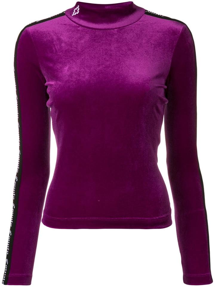 Marcelo Burlon County Of Milan Velvet Logo Printed Top - Pink & Purple
