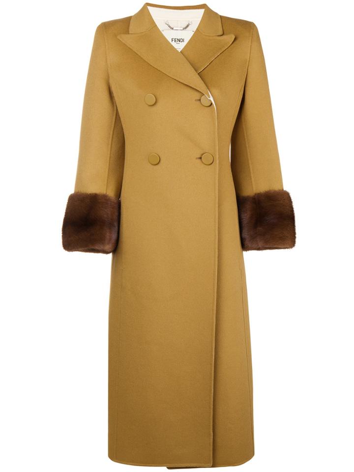 Fendi Fur Trim Double-breasted Coat - Brown