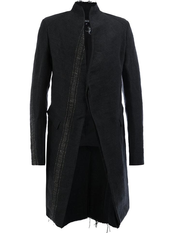 Cedric Jacquemyn Textured Panel Coat, Men's, Size: 48, Black, Cotton/linen/flax/polyester