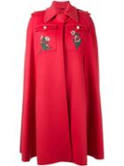 Gucci Floral Embroidered Cape, Women's, Size: 44, Red, Wool/viscose/polyester/cotton