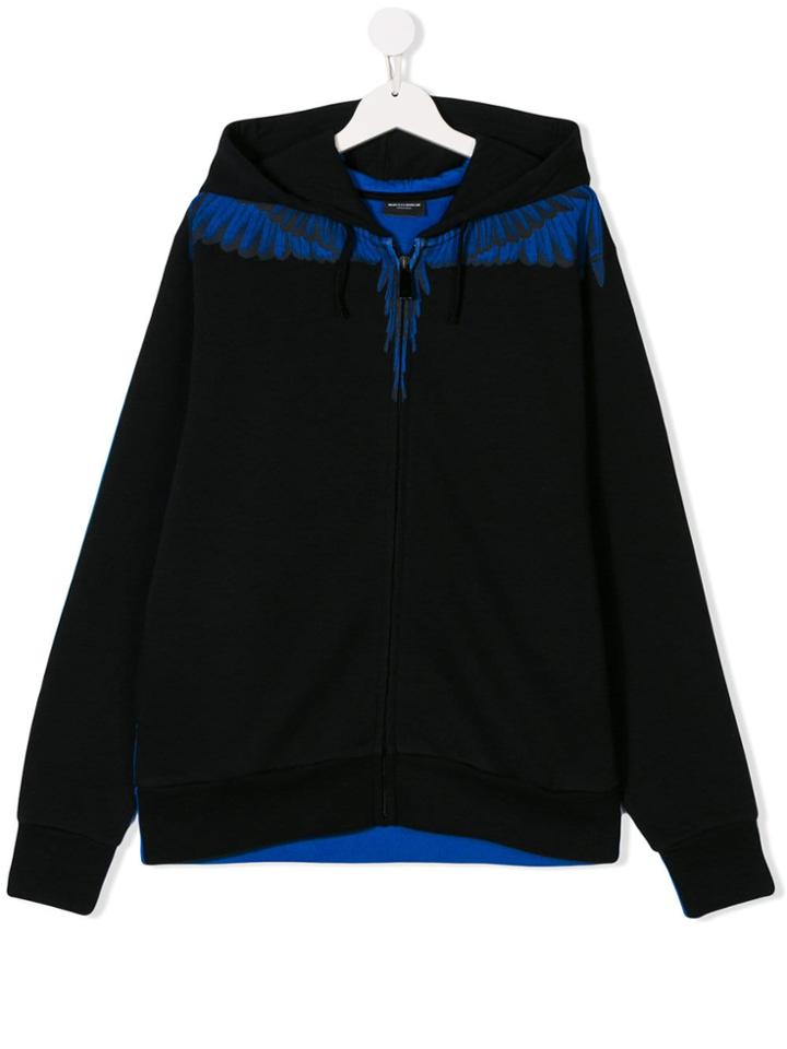 Marcelo Burlon County Of Milan Kids Teen Wing Print Zip Hoodie - Black