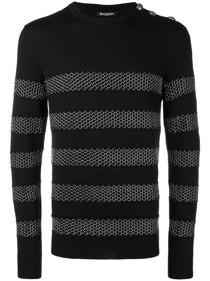 Balmain Chain Mail Stripe Sweater - Black