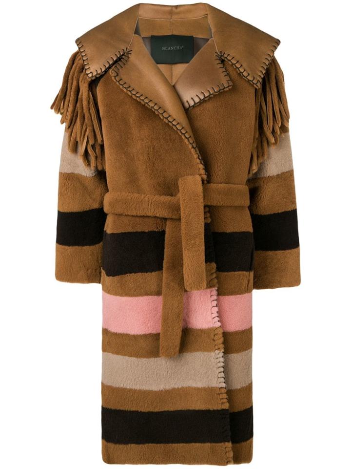 Blancha Striped Patterned Loose Coat - Brown