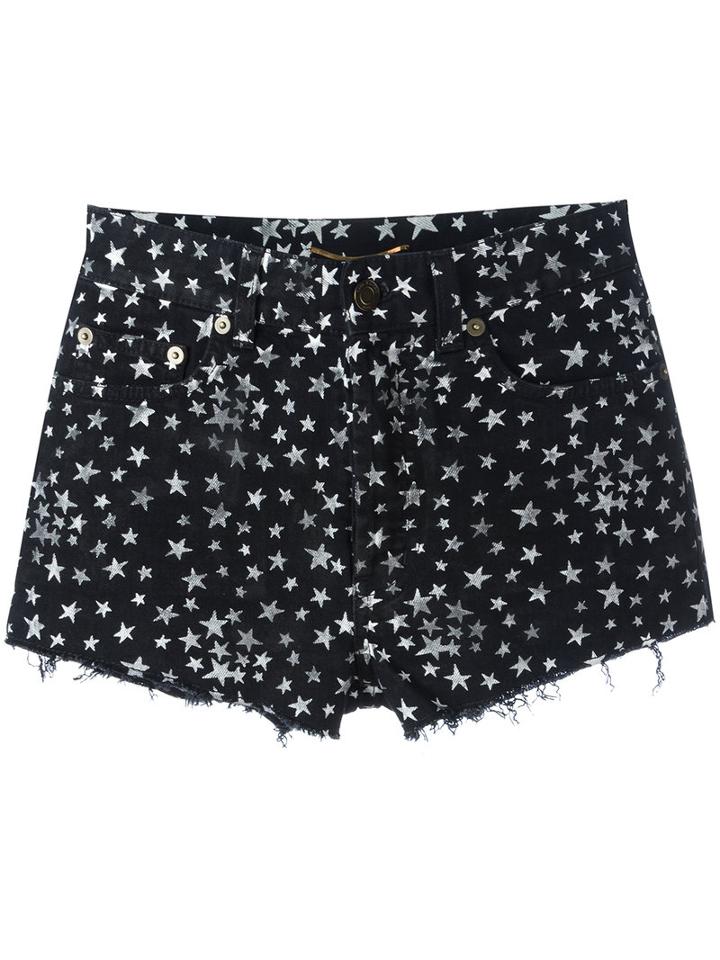 Saint Laurent Star Print Denim Shorts, Women's, Size: 28, Black, Cotton/spandex/elastane