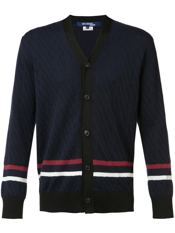 Junya Watanabe Comme Des Garçons - Striped Trim Cardigan - Men - Wool/silk - M, Blue, Wool/silk