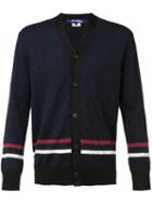 Junya Watanabe Comme Des Garçons - Striped Trim Cardigan - Men - Wool/silk - M, Blue, Wool/silk